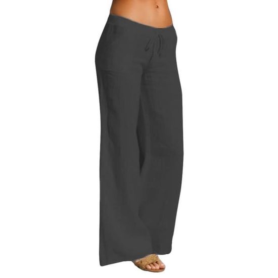 Pantalon Lin Femme Été - Taille Élastique - Large Et Confy - Ideal Pour Vacances Ou Ville