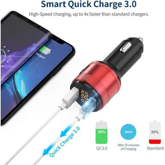 Adaptateur Bluetooth FM Pour Voiture QUMOX C22 - Charge Rapide PD 20W + USB - Molette De Contrôle - Affichage Tension Batterie - Assistant Vocal