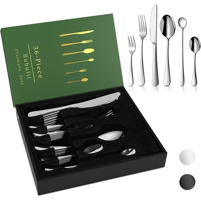 Set De Couverts Inox 40 Pièces FANTICDE - Pour 8 Personnes (Couteaux/Fourchettes/Cuillères) - Design Martelé