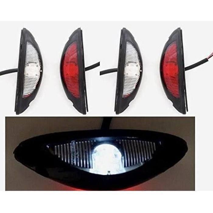 4x LED Contour Côté Vertical Marqueur Feux 12-24V Rouge Blanc Pour SUV Tout Terrain Remorque Camion Camping-Car Caravane Châssis