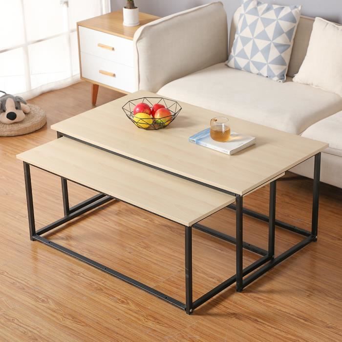 ROAD Set de 2 Tables Basses Gigognes Table d'Appoint design industriel Pied en métal noir