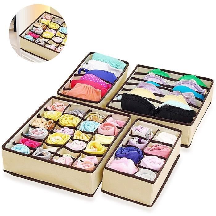 ASANMU Organisateur de Tiroir Pliable, Pack de 4 Rangement Sous Vetement Non-tissé pour sous-vètements, Soutien-Go241