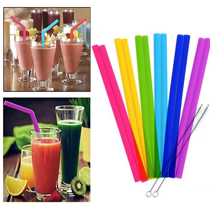 Nouvelles pailles à smoothie réutilisables 12 pièces avec brosses de nettoyage extra larges grandes pailles WBF90128040_291