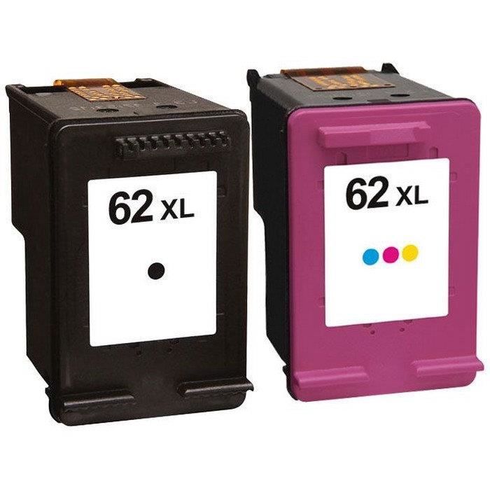 Packs 2 cartouches pour HP 62XL Noire et Couleur Compatible Envy 5540