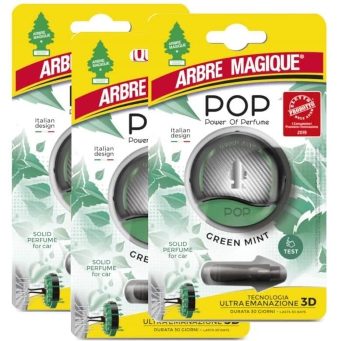 62>Arbre Magique Pop, Désodorisant pour voiture, Parfum Green Mint, Parfum prolongé, jusqu'à 7 semaines, Lot de 3