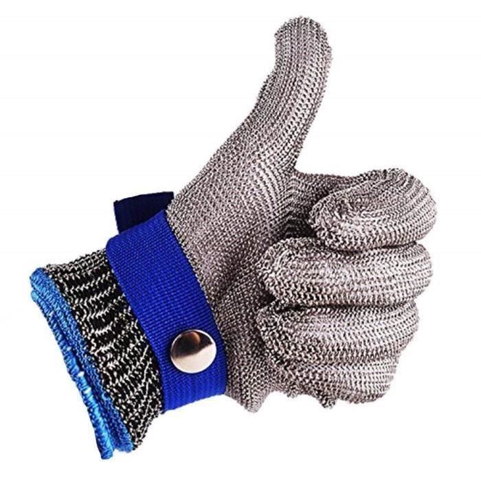 Gant de Boucher en Cotte de Maille Acier inoxydable résistant Coupe Bleu Haute Performance Niveau 5 Protection Taille S A46233