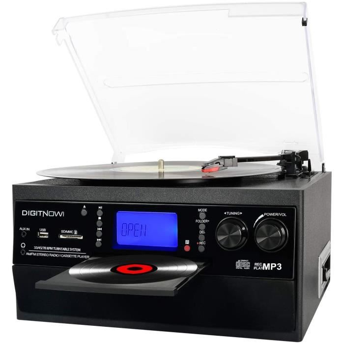 DIGITNOW! Platine Vinyle Bluetooth Tourne-Disque USB mp3 et Fonction Encodage Classique Lecteur CD avec CD Cassette Radio 33/45/78 R