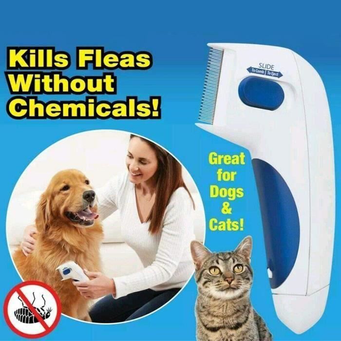 Peigne anti poux electrique, Peigne pour chien, Brosse aspirateur pour chien, Détruisez puces, poux, Toilettage Peigne Blanc+bleu