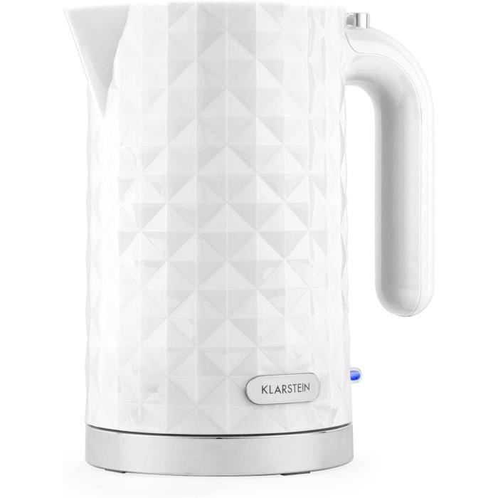 KLARSTEIN Granada Bianca - Bouilloire, théière électrique, Design Diamant, 1,7 litres, 2200 w, sans Fil, poignée Cool Touch, Socle a