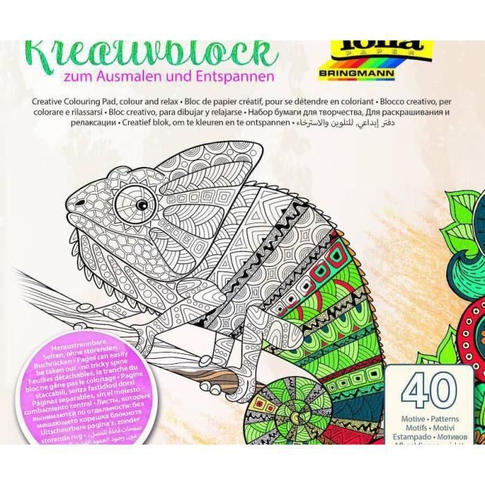 Relaxant Livre De Coloriage - Bloc - 40 Thèmes, 20 Feuilles, 23x23cm, Folia, Folia Bringmann
