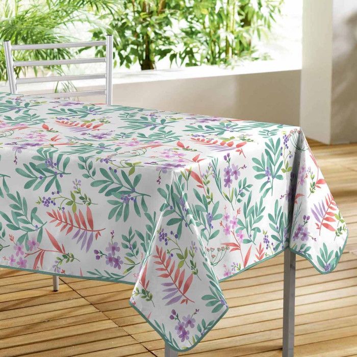 CDaffaires Nappe rectangle 140 x 240 cm pvc Toile cirée Herbella Blanc