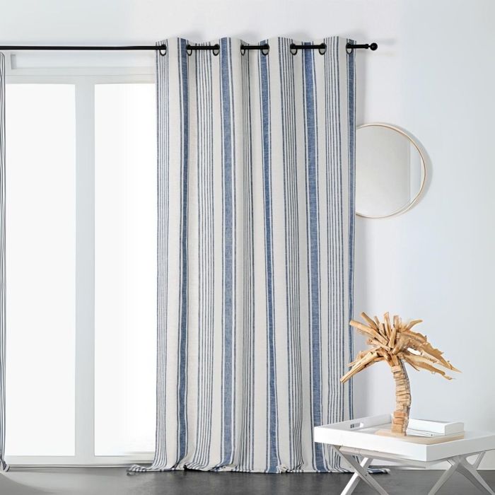 Rideau tamisant effet rayures d'antan Bleu 145 x 265 cm