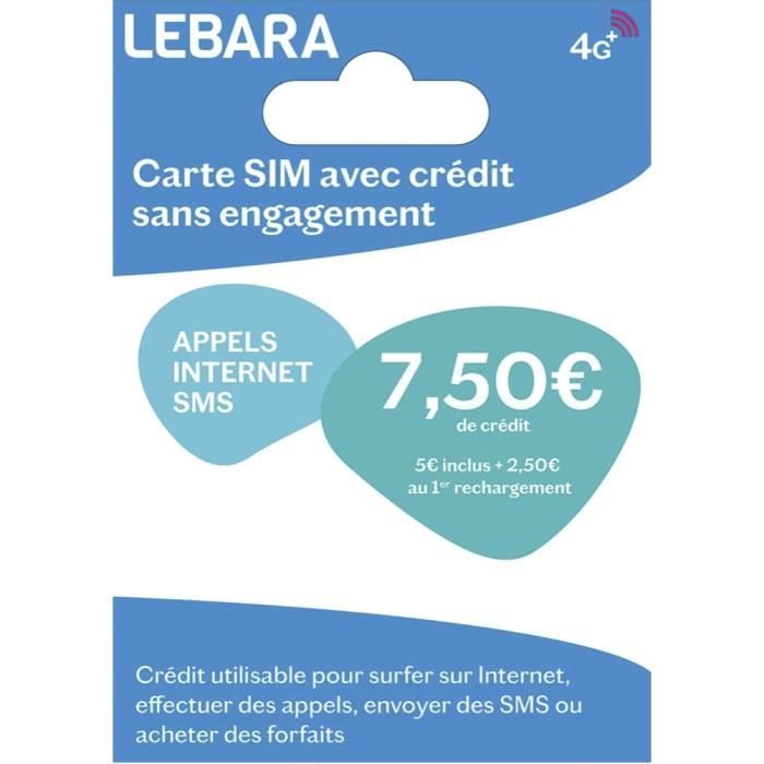 Lot De 5 Cartes Sim Lebara 7,50€ De Crédit Inclus