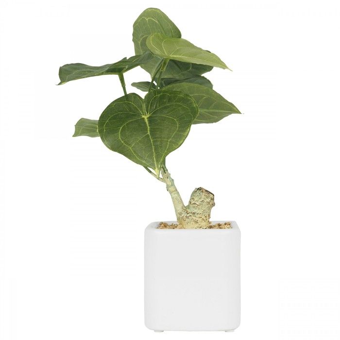 Philodendron artificiel pot céramique carré blanc mat 26 cm, plante verte artificielle, Ligne Déco