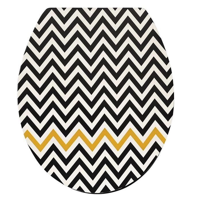 Abattant WC en bois compressé coloris noir et jaune - Dim : 43 x 37 x 6 cm