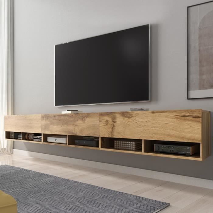 Meuble TV / Meuble de salon - WANDER - 300 cm - sans LED - chêne wotan - design moderne