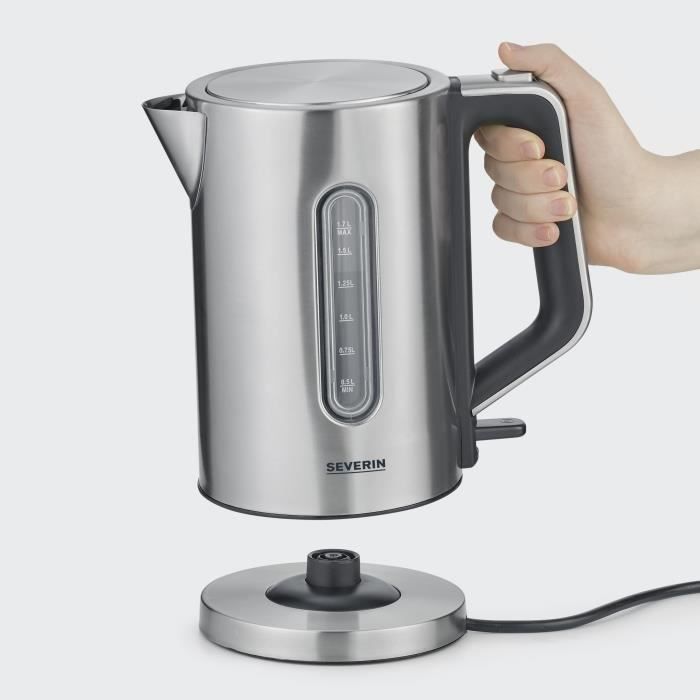 SEVERIN WK3416 Bouilloire design 1,7 L, ébullition rapide, Sans Bisphénol A, Arrêt auto, Range câble, Socle 360°, Inox