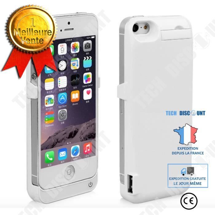 TD® Batterie Externe avec Coque iPhone 5 5S SE 4200 mah Blanc Ultra fin - Grande autonomie - LED 4 Indicateurs - Fiable et Pratique