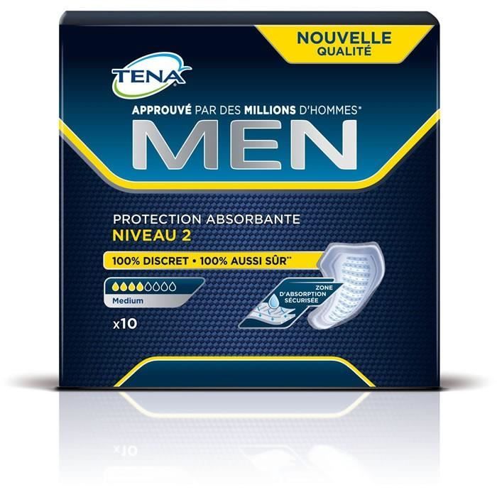 LOT DE 9 - TENA Men - Niveau 2 Médium Protection absorbante homme pertes d'urine - 10 serviettes