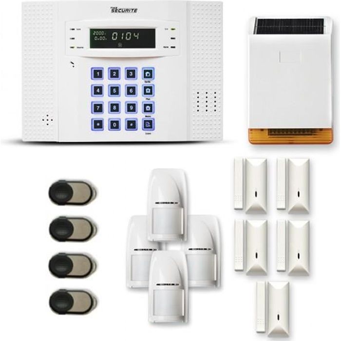 Alarme maison sans fil DNB 4 à 5 pièces mouvement + intrusion + sirène extérieure solaire - Compatible Box internet