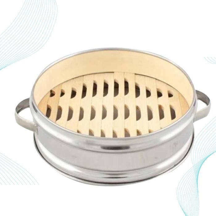 Panier à vapeur en acier inoxydable à deux poignées Support à à fond en bambou Boîte à portable pour AUTOCUISEUR - COCOTTE MINUTE