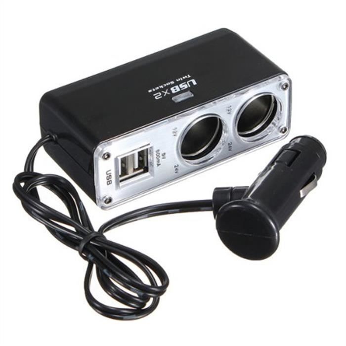 WF-0023 Adaptateur Double USB Prise Allume-cigare Chargeur Voiture (Noir)