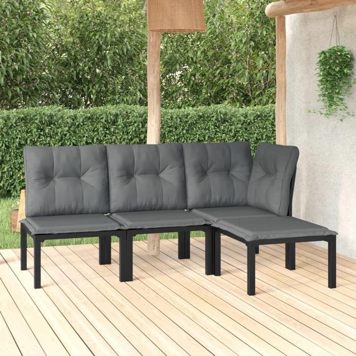 Lemon Salon bas de jardin 4 pcs - noir et gris résine tressée - 62x62x68 cm 3187743