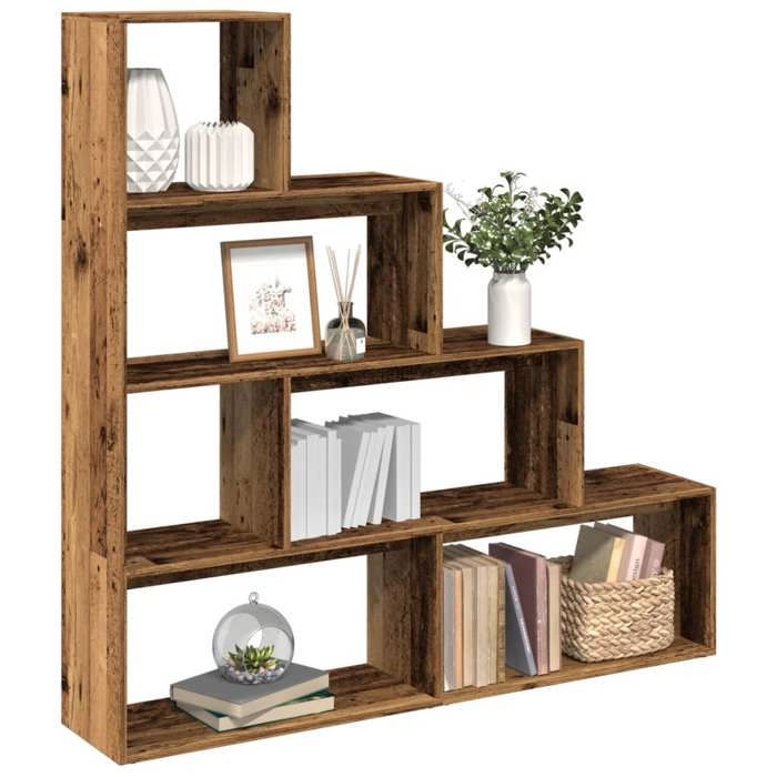 vidaXL Étagère séparatrice de pièce à 4 niveaux vieux bois bibliothèque support à livres étagère dexposition étagère à 858001