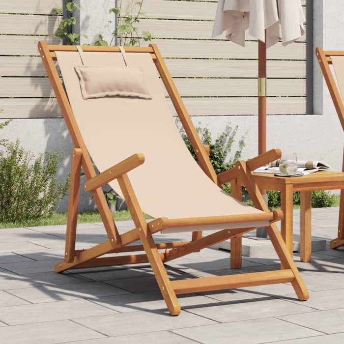 vidaXL Chaise pliable de plage bois d'eucalyptus solide et tissu 310312 - vue 3