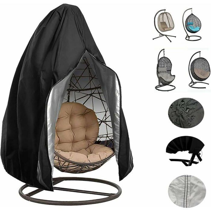 Housse pour chaise suspendue en forme dœuf housse anti-poussière pour balançoire dextérieur en osier 190x115 cm noire
