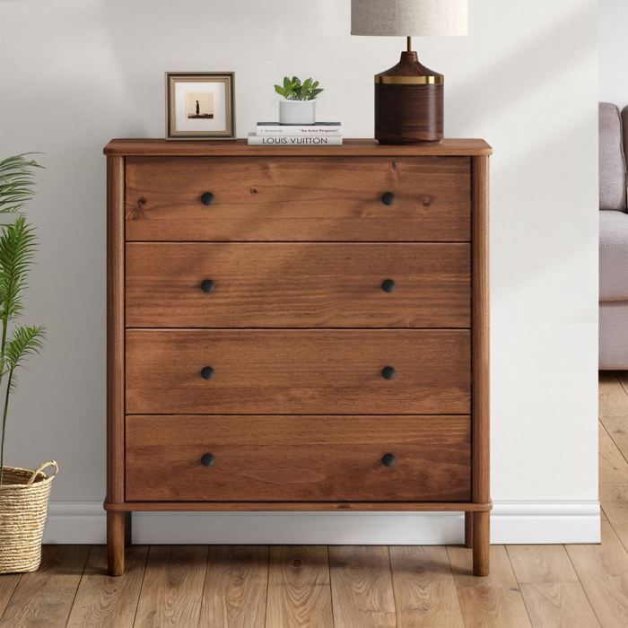 Commode chambre APOANA H 99 cm 4 tiroirs en bois massif coloris châtaignier meuble de rangement pour vêtements Commode chambre APOANA H 99 cm 4 tiroirs en bois massif coloris châtaignier meuble de rangement pour vêtements