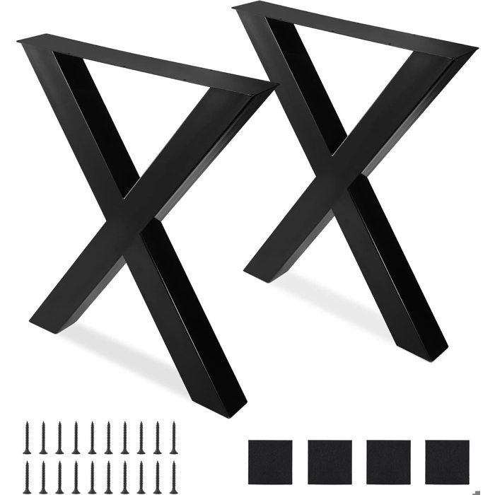 Pieds de table en acier brut vernis format X - Set de 2 - Design Industriel-72 cm x 60 cm