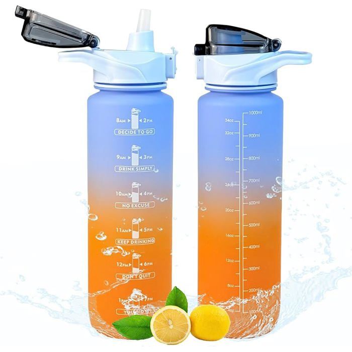Gourde Sport 1.5L, Bouteille Motivation Avec Marqueur De Temps, Bouteille Avec Filtre, Grande Gourde, Étanche Et Réutilisable, Pour Voyage, Camping, Course à Pied, Extérieur, Cyclisme, Camping