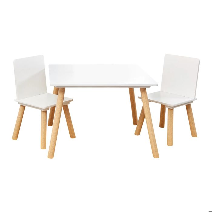 Ensemble Table Enfant GINGER HOME Blanc avec 2 Chaises – Bois Durable Compact et Sécurisé – Apprentissage Repas Jeu