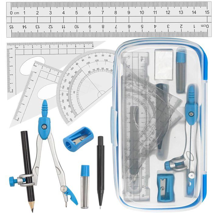 Kit de géométrie mathématique pour élèves – Ensemble 4 en 1 avec compas ...