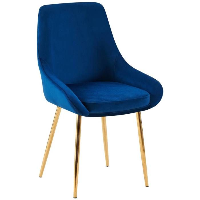 Chaise de salle a manger elegance confort design moderne en velours bleu fonce structure metallique dore 10_0007144 Chaise de salle a manger elegance confort design moderne en velours bleu fonce structure metallique dore 10_0007144