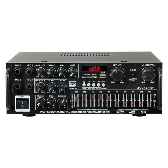 Amplificateur Hi-Fi audio professionnel Bluetooth 2 canaux USB/SD contrôle du volume noir