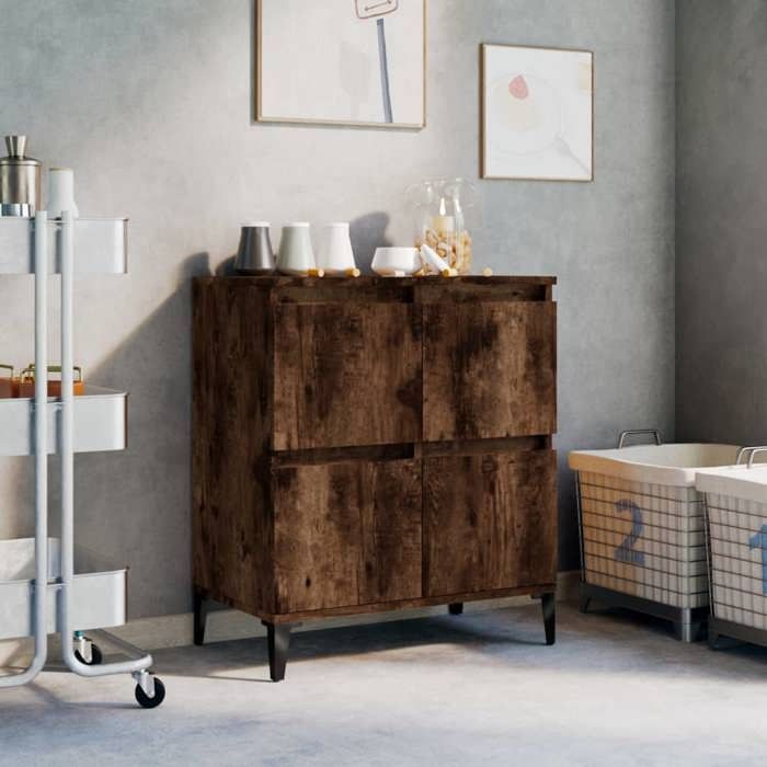 Buffet de salle à manger chêne fumé en bois dingénierie 60x35x70 cm avec rangements rangement pour séjour et salle à manger