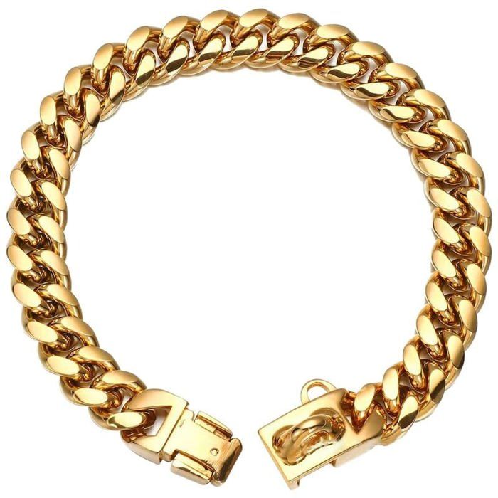 Meilleurs prix pour Collier pour chien acier inoxydable 14 mm x 16 pouces convient aux chiens avec un cou de 14 à 145 pouces doré