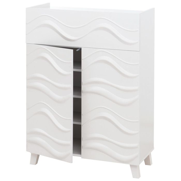 Commode HWC-N86 Armoire Sideboard Buffet Design 3D vagues Push-to-open portes 107x76x36cm ~ blanc Commode HWC-N86 Armoire Sideboard Buffet Design 3D vagues Push-to-open portes 107x76x36cm ~ blanc