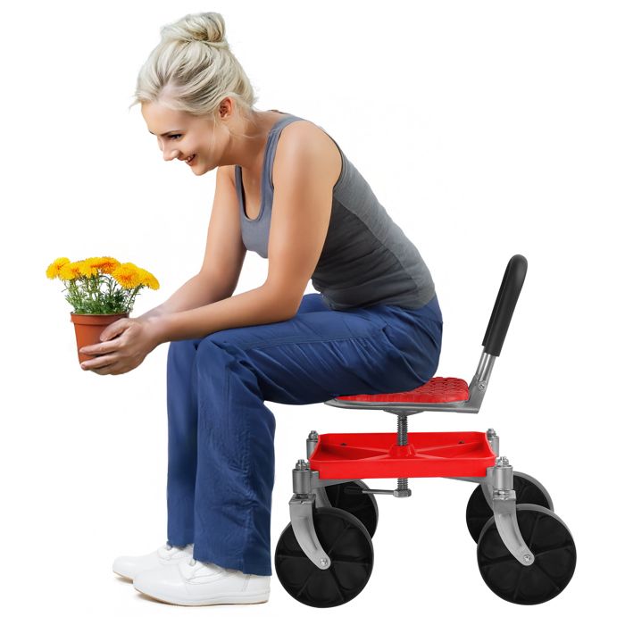 Chaise de jardin Tabouret roulant de jardin rouge resistant aux intemperies avec dossier ergonomique