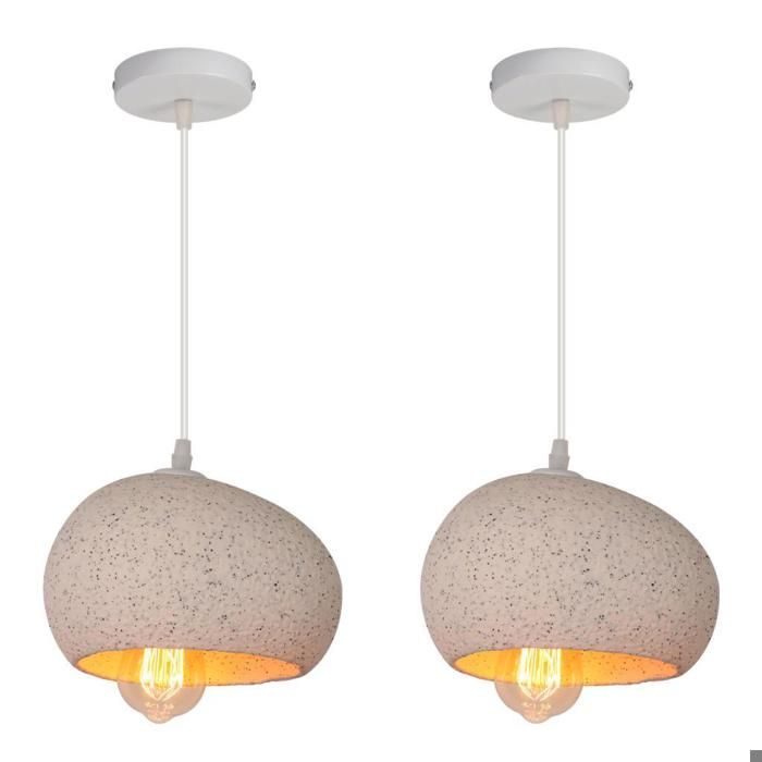 WOTTES Lot de 2 Suspensions Luminaires Créative Lustre Nordique Ø21cm Abat-jour en Pierre Simulée Lampe Éclairage Salon