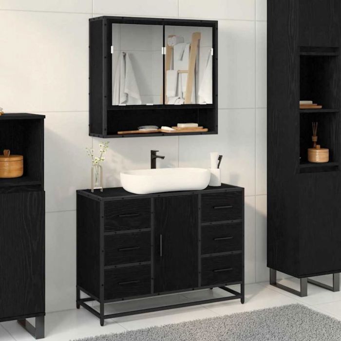 Meuble sous vasque - meuble vasque integree Vidaxl Cabinet de salle de bain avec tiroir Chêne noir 80 x 33 x 60 cm