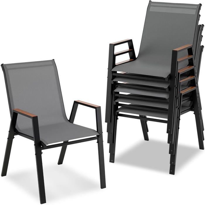 Lot de 2 Chaises de Jardin Exterieur COSTWAY Dossier Accoudoirs Tissu Respirant Chaise Empilable en Métal Charge 180 kg Noir