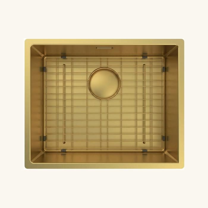 Évier à encastrer ou sous plan inox PVD doré MAYA 1 bac 540x440 avec grille 440x540