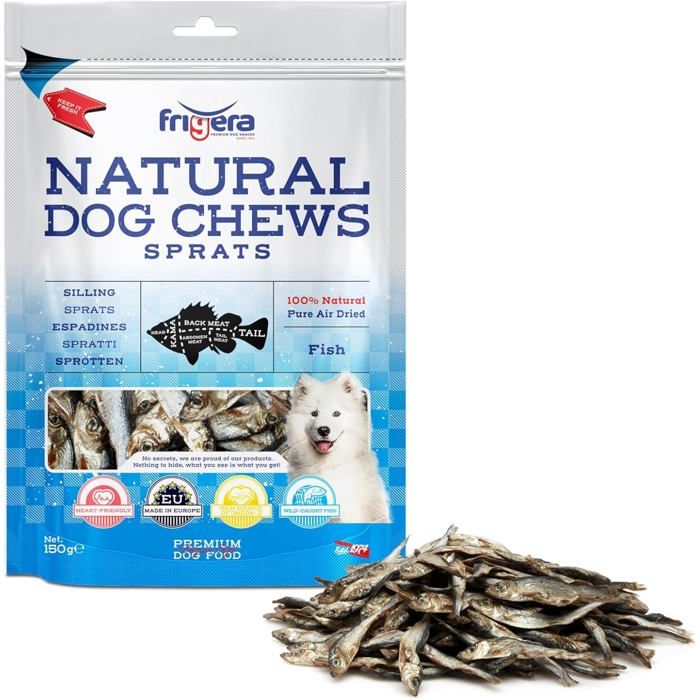 Frigera Sprats 150g – Friandises Naturelles pour Chien sans Gluten ni céréales sans additifs Riches en protéines et en oméga-3 Frigera Sprats 150g – Friandises Naturelles pour Chien sans Gluten ni céréales sans additifs Riches en protéines et en oméga-3