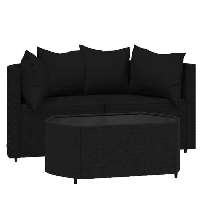 (Promo 2026)Salon de jardin - SHIELD Canapé dextérieur - Pour jardin - 3 pcs avec coussins Noir Résine tressée 4981651