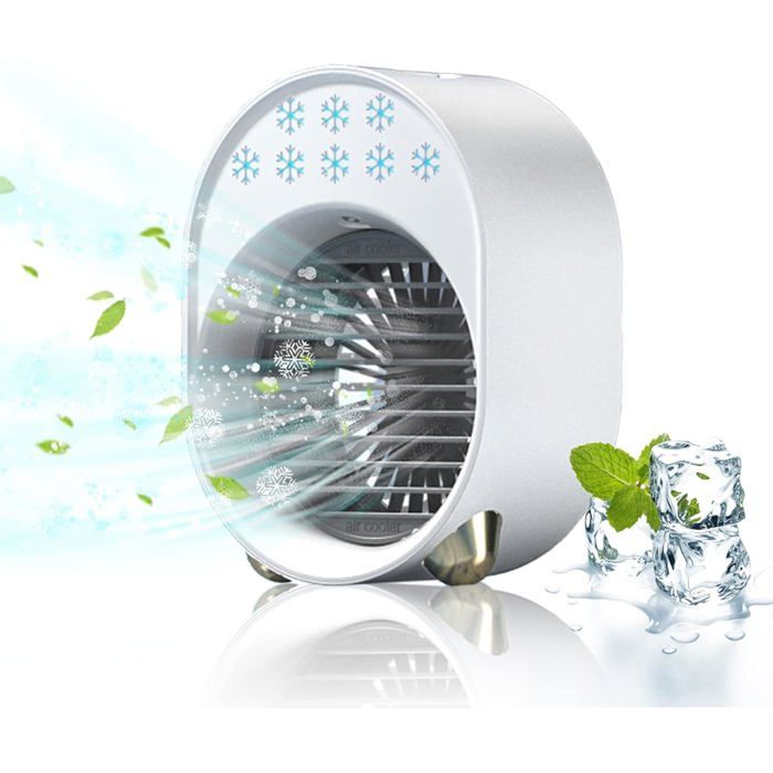 Mini climatiseur portable - Belle commode - Refroidissement par évaporation - Ventilateur silencieux - Rechargeable USB