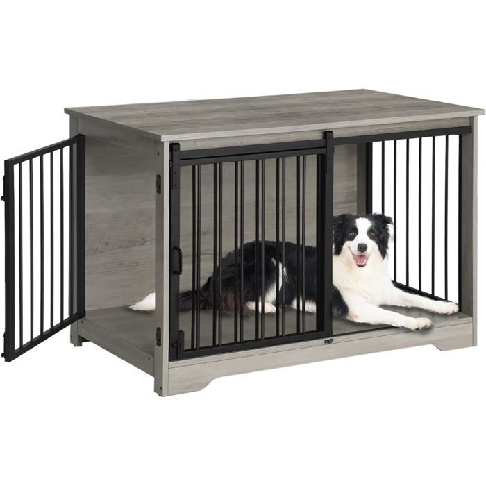 Cage pour Chien 100 cm Meuble Cage Chien Cage Chien Interieur avec Porte coulissante 2 Portes Niche ModerneIvoire Clair