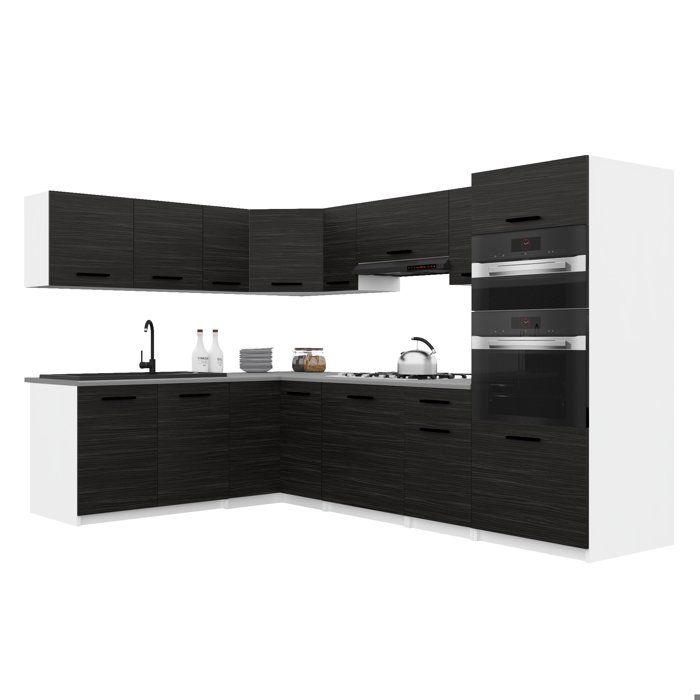 BELINI Cuisine Équipée Complète ITALIA 8 420 cm - Cuisine en L avec Colonne Four - Ébène